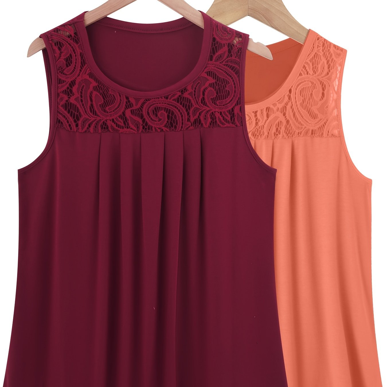 Женский комплект топов без рукавов из полиэстера с рюшами, контрастным кружевом, повседневный летний