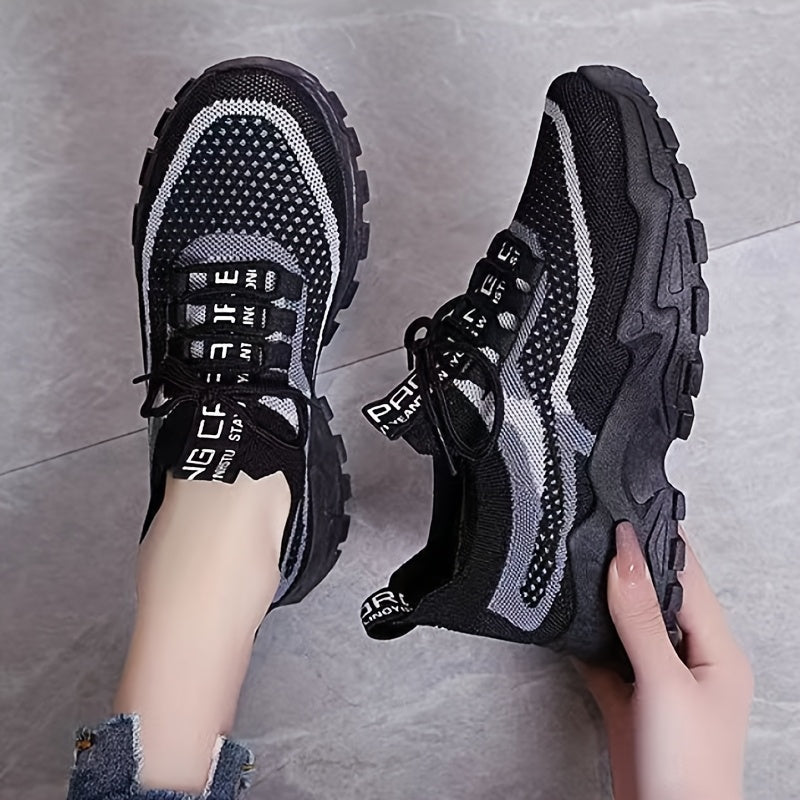 Women's Knit Sneakers Color-Block Low-Top Running Shoes Lightweght Fabric