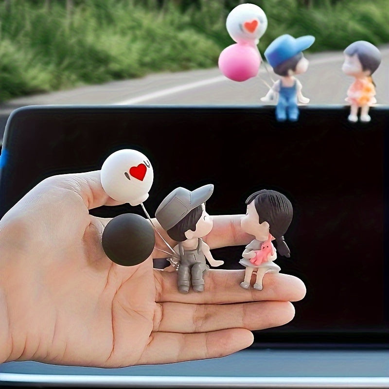 Resin Car Dashboard Decor 2pcs Balloon Holding Couple Figurines Interior Accessories