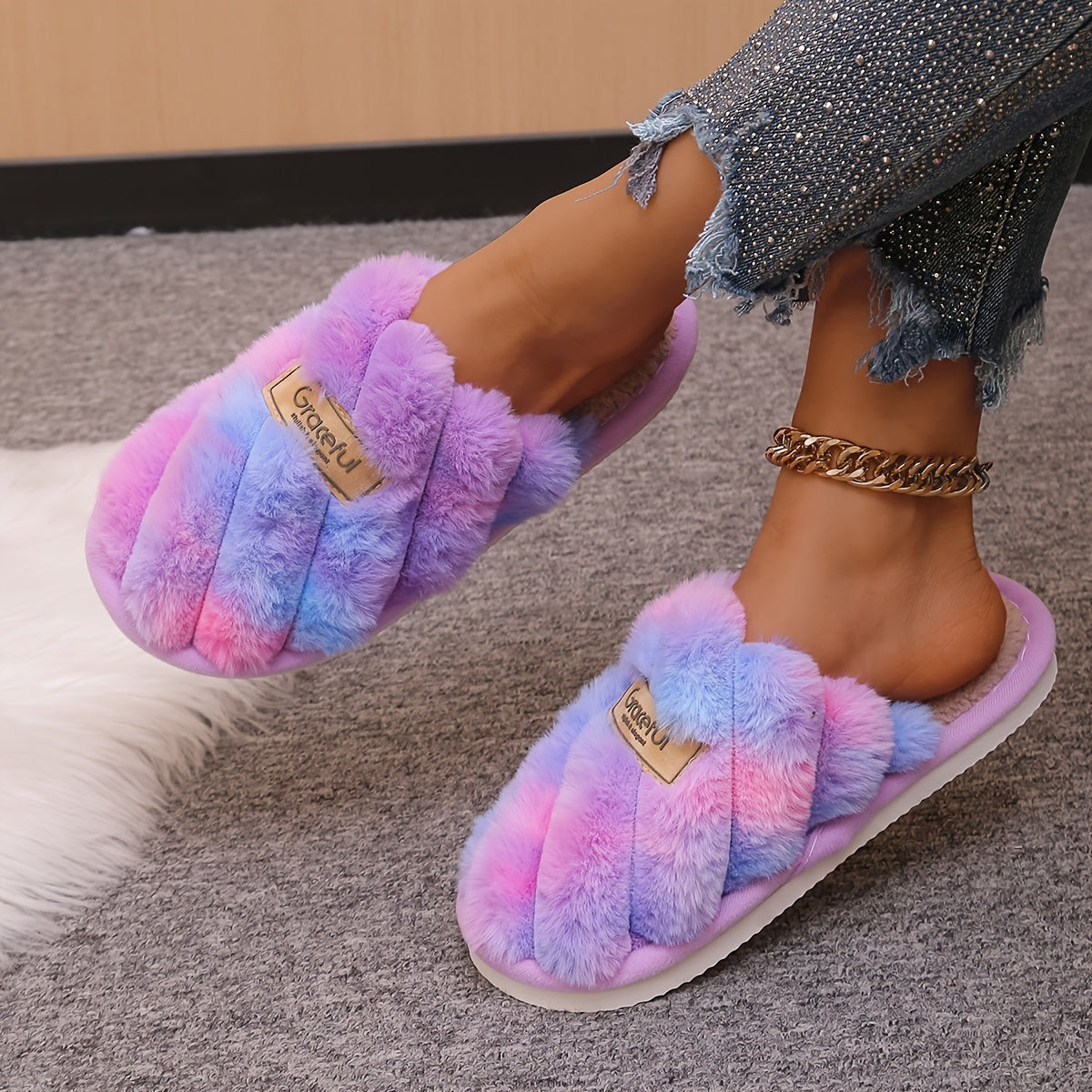 Unisex Winter Fuzzy Indoor Outdoor Slippers Thickened Non-Slip Comfort