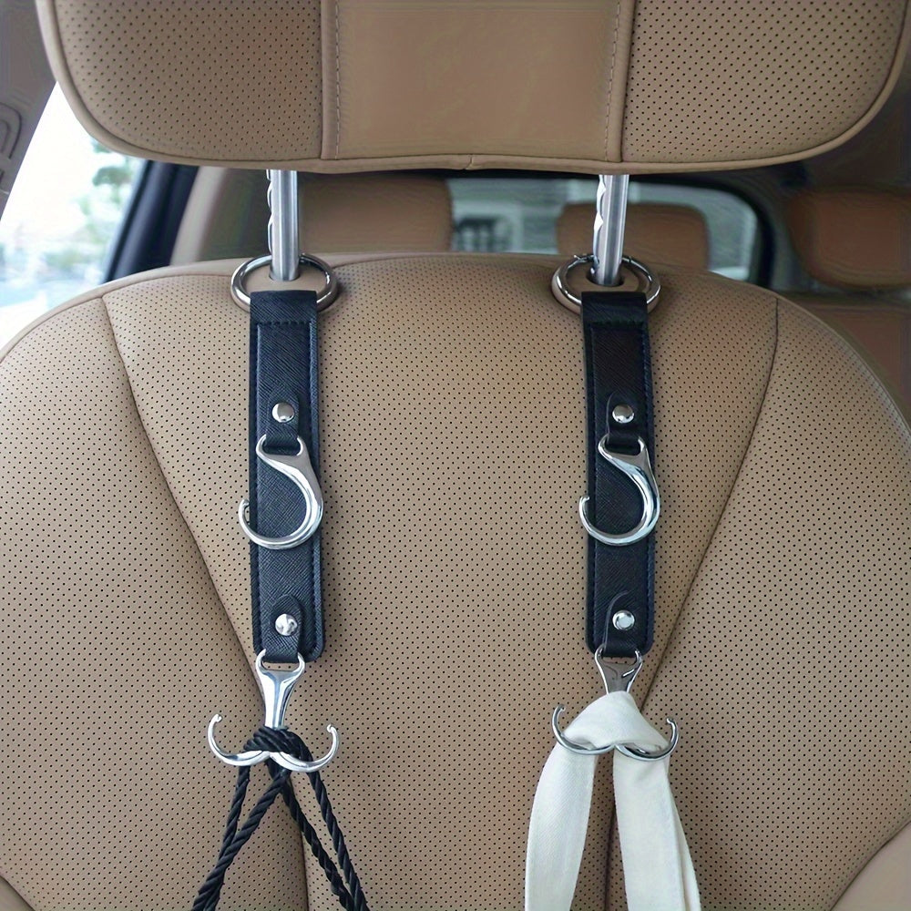 2PCS PU Leather Car Seat Hooks Auto Interior Organizer Hangers for Bags and Coats