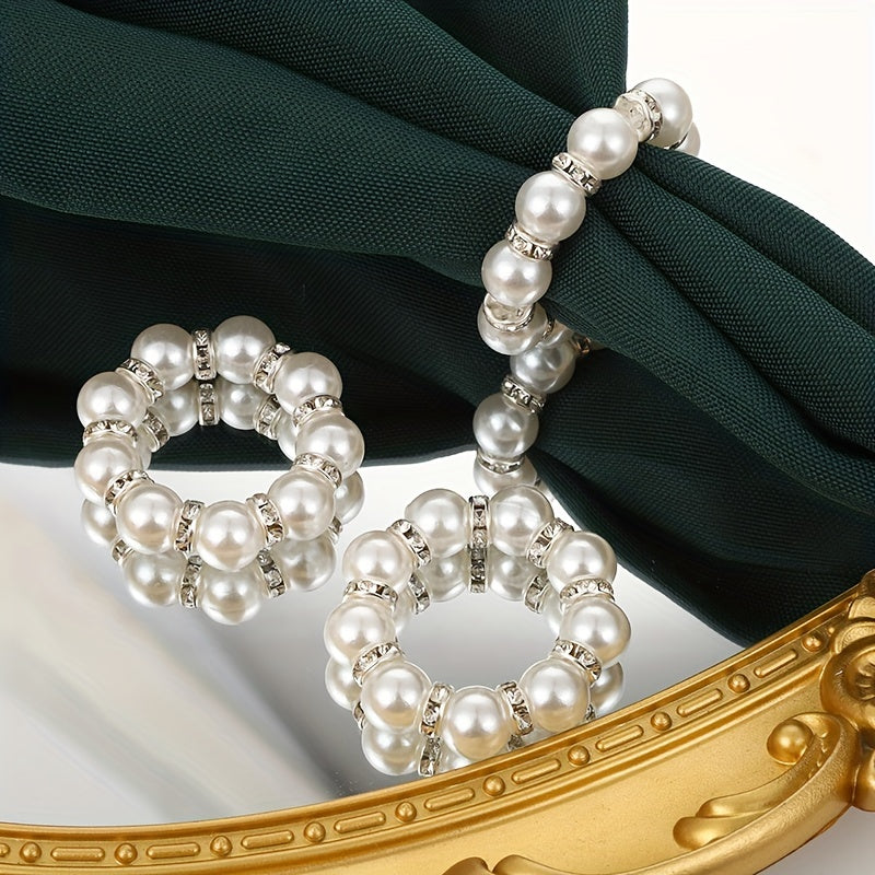 12 Elegant Beaded Pearl Napkin Rings for Weddings and Home Decor