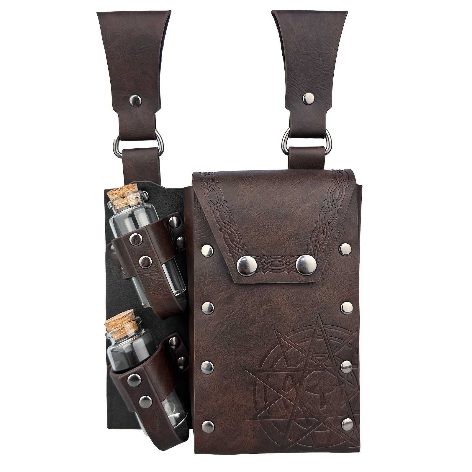 Medieval Double Flask Pouch Viking-Inspired Leather Cosplay LARP Accessory