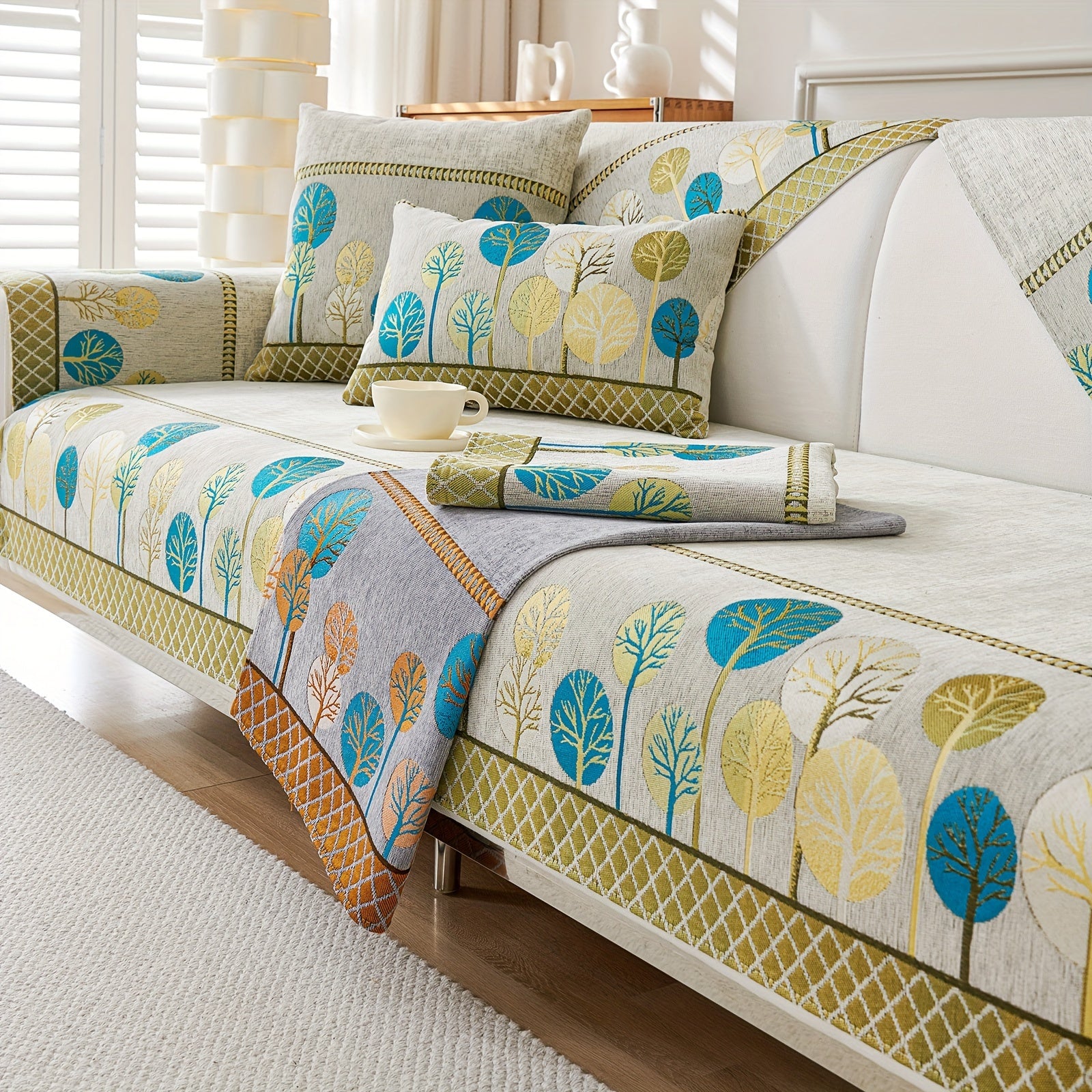 Bohemian Moonlit Trees Sofa Cover for Single to Quadruple Seaters Pet-Friendly Machine Washable Viscose