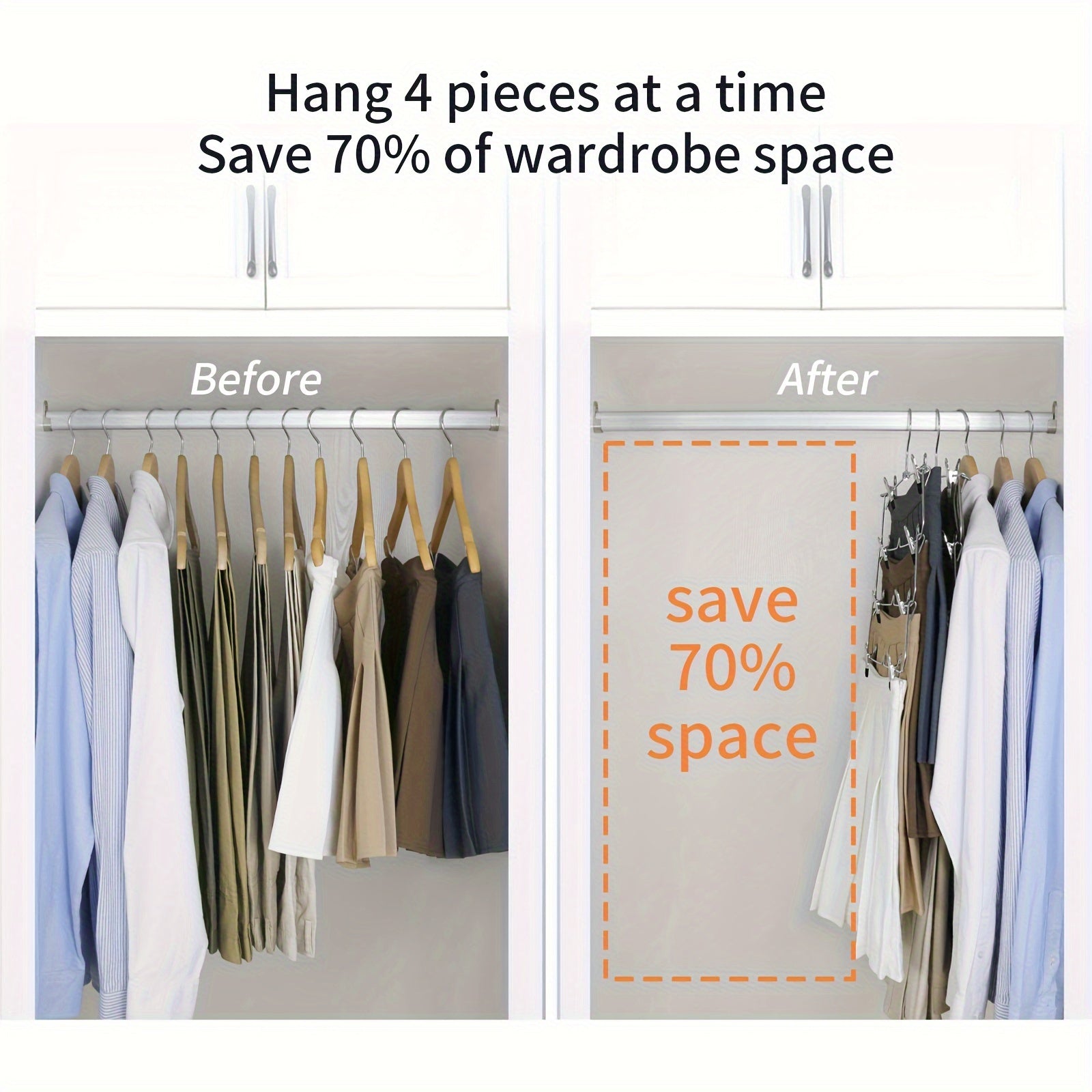 Perchero de armario de acero inoxidable con diseño antideslizante y clips de alta resistencia