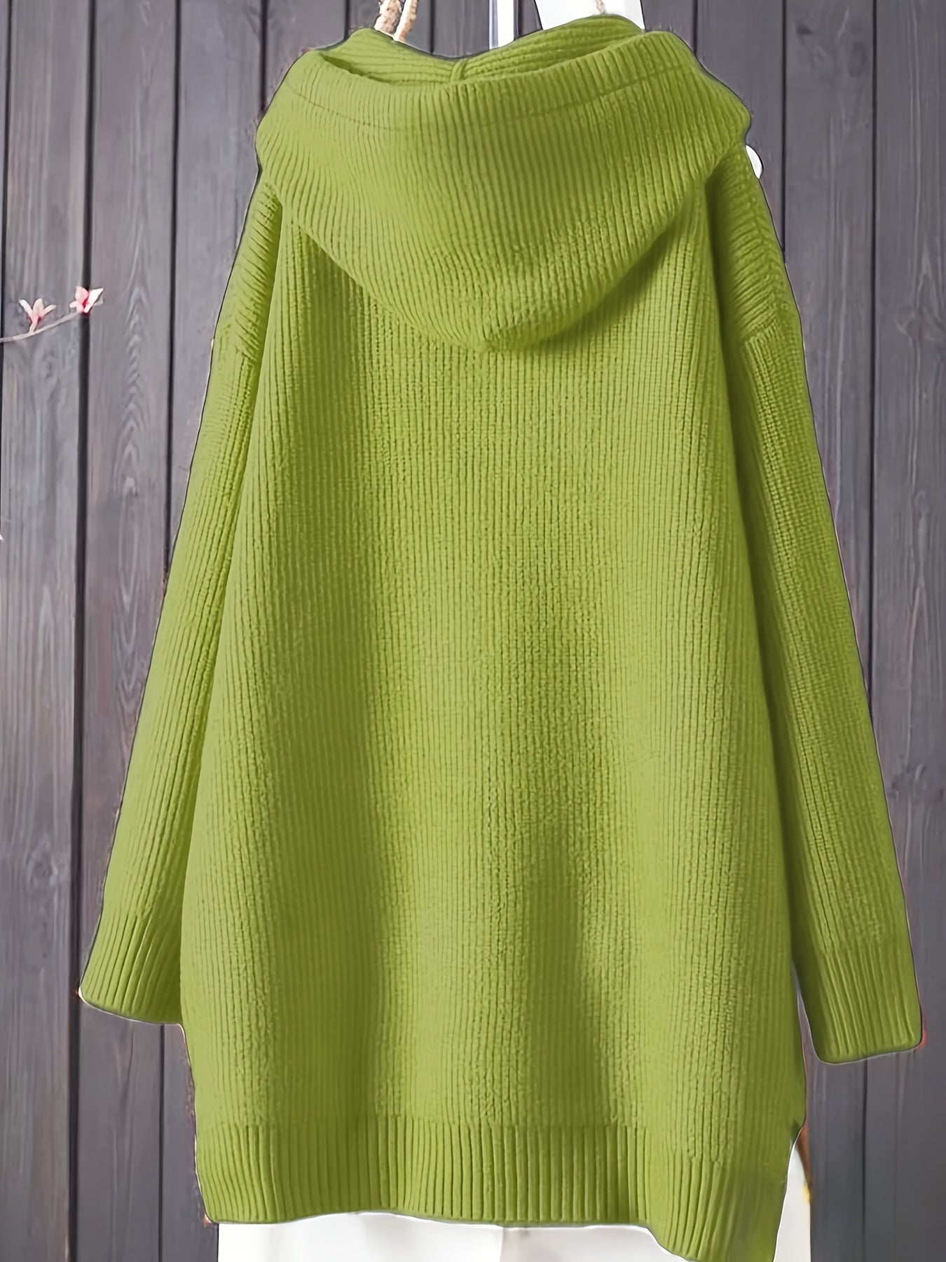 Women's Navy Blue Hooded Sweater with Drawstring and Ribbed Texture