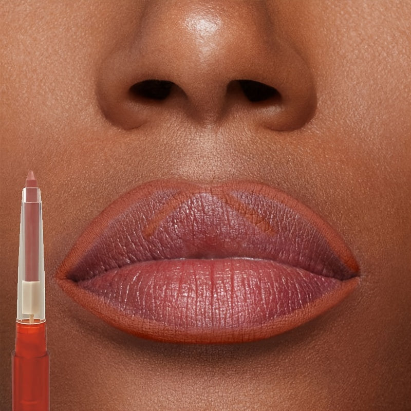 Lápiz de perfilador y barra de labios mate a prueba de agua y de larga duración para labios en tono nude rosa y púrpura, que también funciona como tinte de labios y barra de cera cosmética.