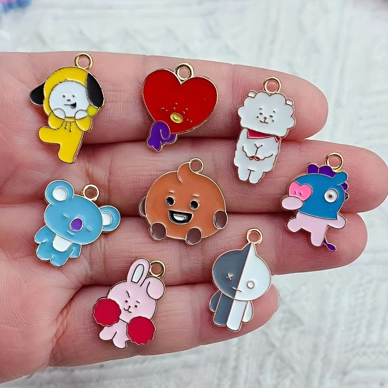 Set of 8 Cartoon Animal Alloy Enamel Charms Bunny-Shaped Gold Base Jewelry Pendants for DIY Crafts
