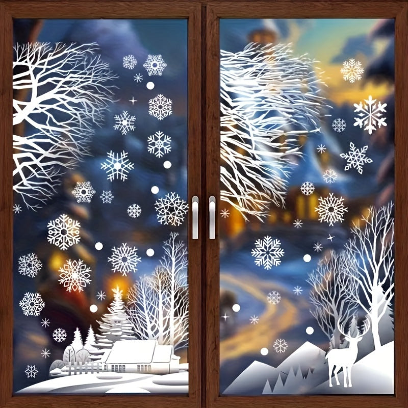 2 Pack Christmas Window Stickers Winter Forest Snow Hut Snowflakes Plastic Holiday Decor