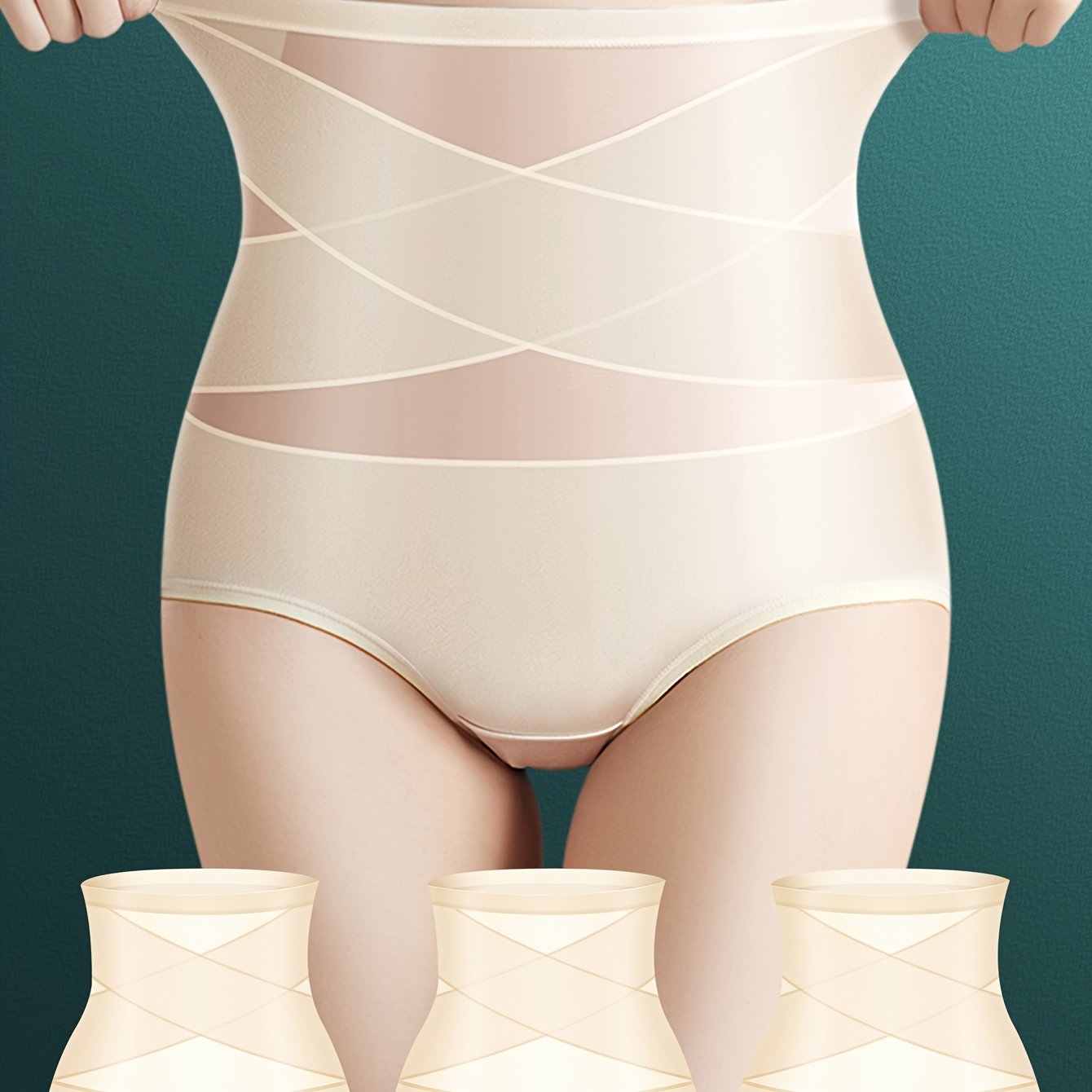 Panties moldeadoras de cintura alta para mujer con malla de contraste para control del abdomen y levantador de glúteos