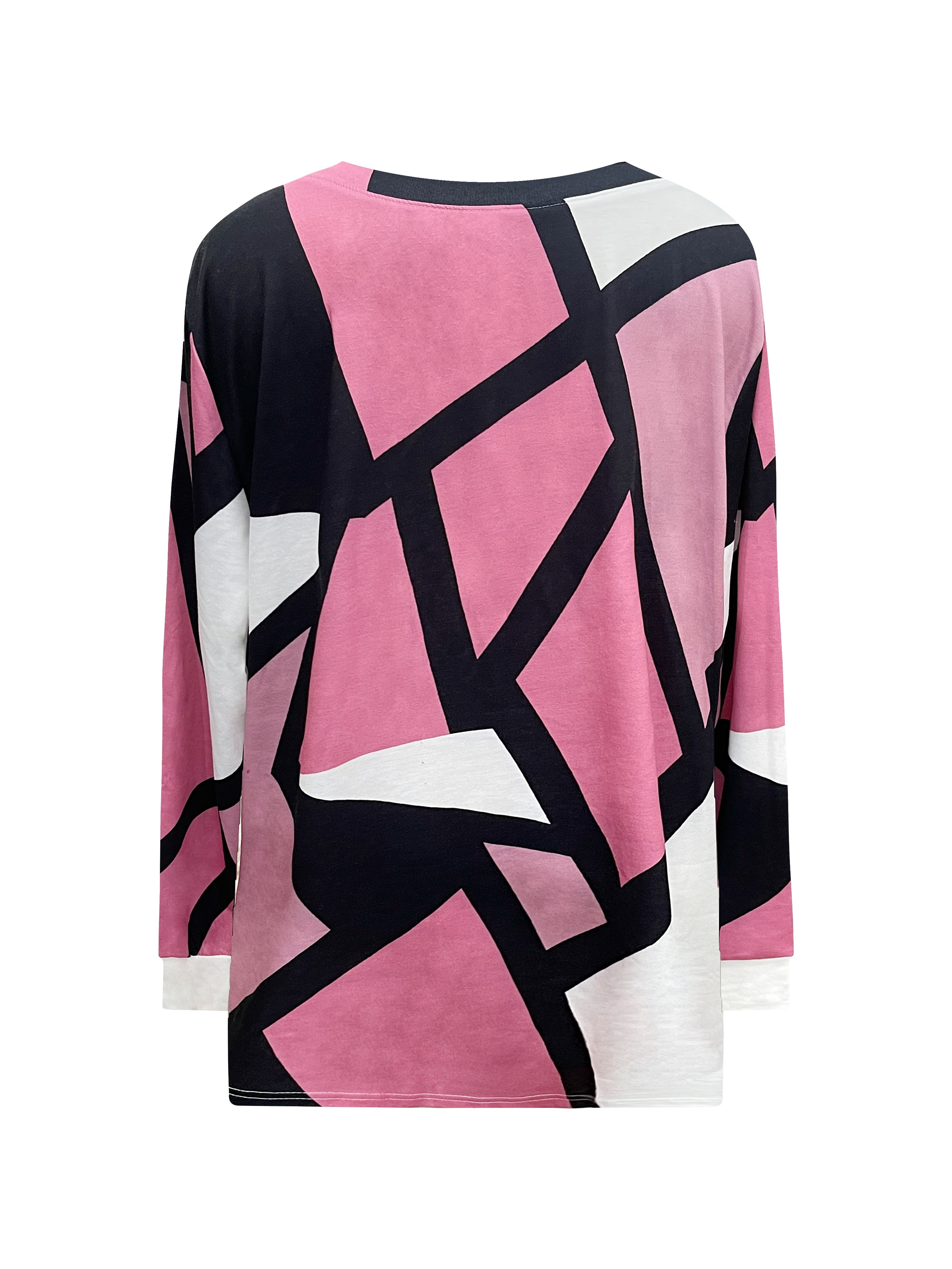 Plus Size Women's Colorblock Geometric Print Zipper Sweatshirt