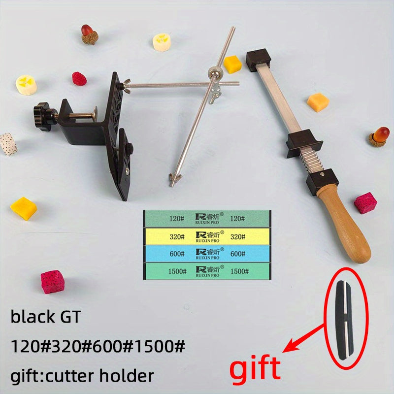 Kitchen sharpening tool with corner-mounted sharpener and professional-grade stone