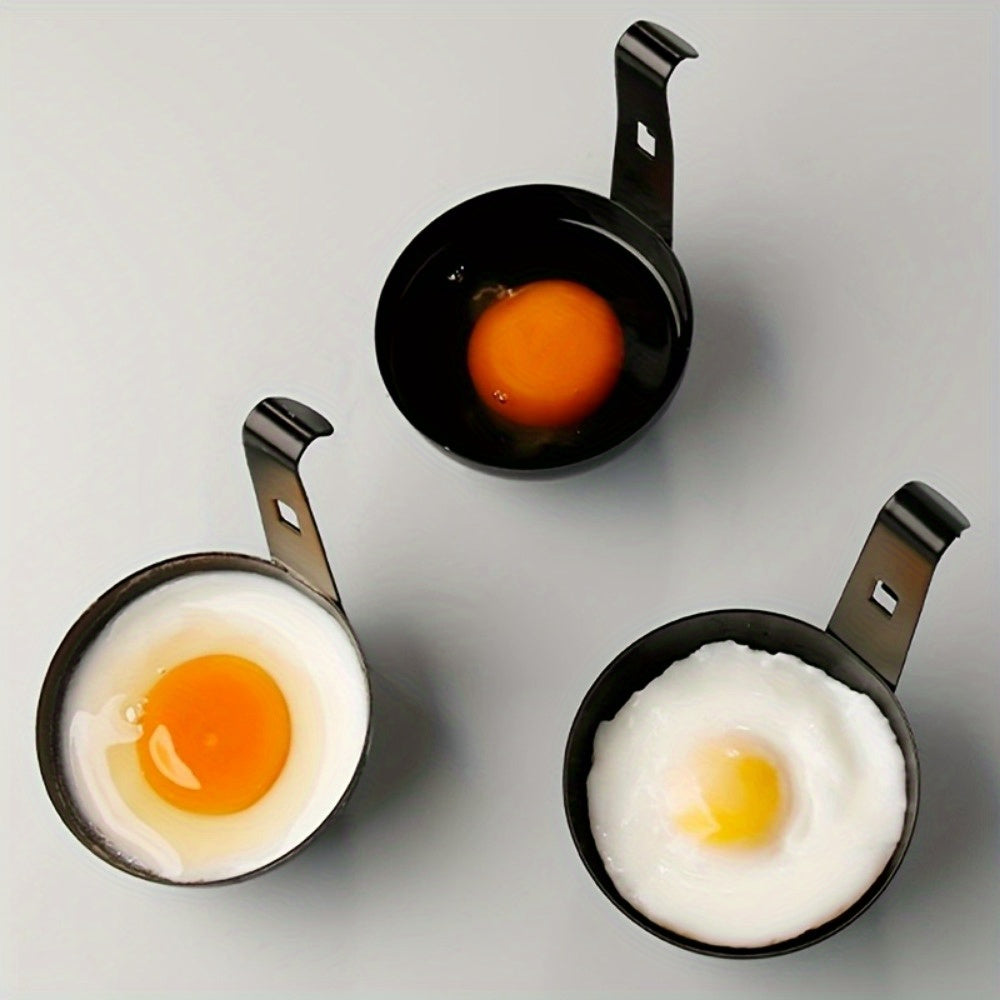 Vaporizador de huevos de acero inoxidable con mango negro, herramienta rápida y fácil para cocinar el desayuno