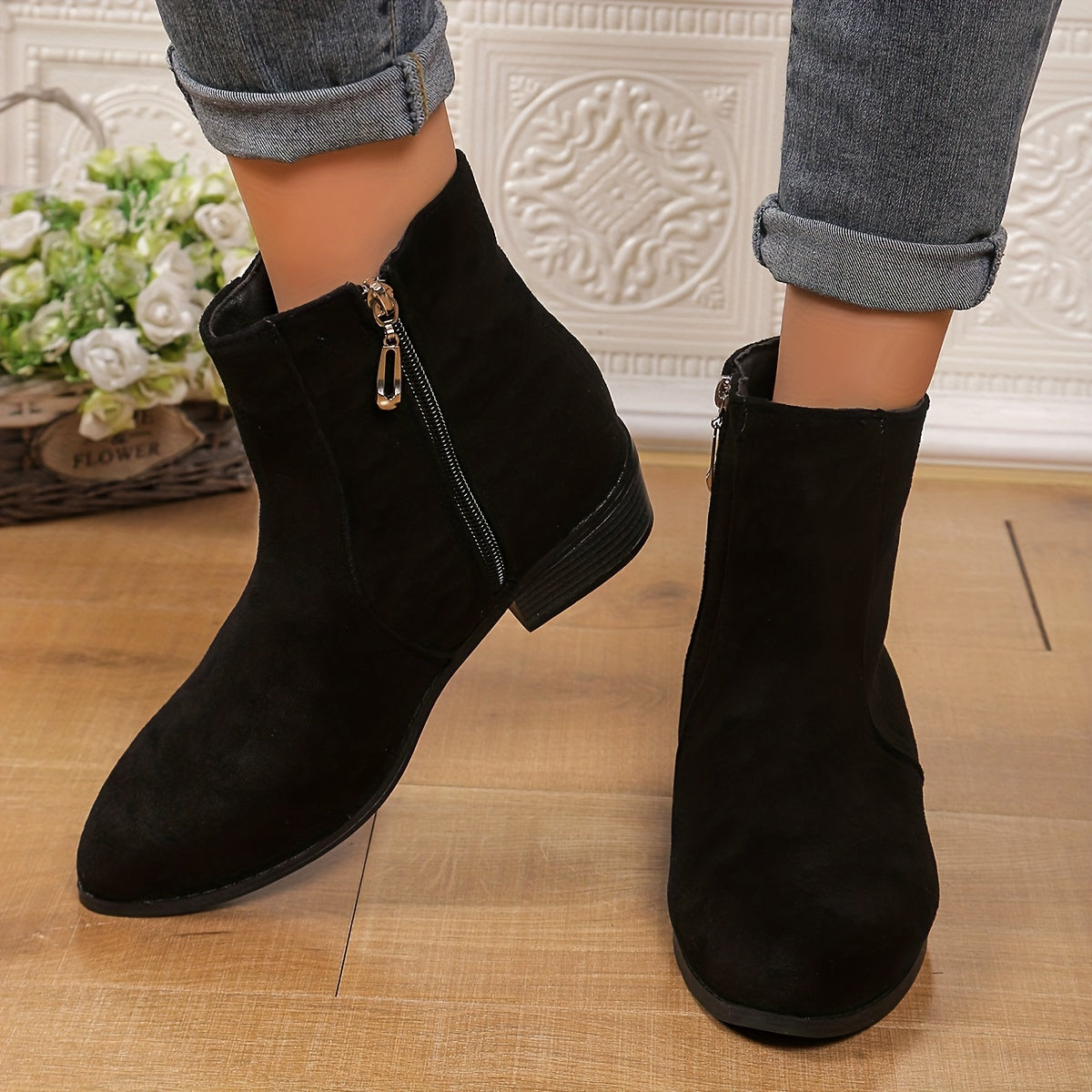 Women's Zipper Booties Retro Coarse Heel Leather Ankle Boots