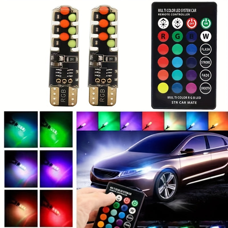 Conjunto de luces LED para coche, colorido estallido RGB, destello, T10, control inalámbrico