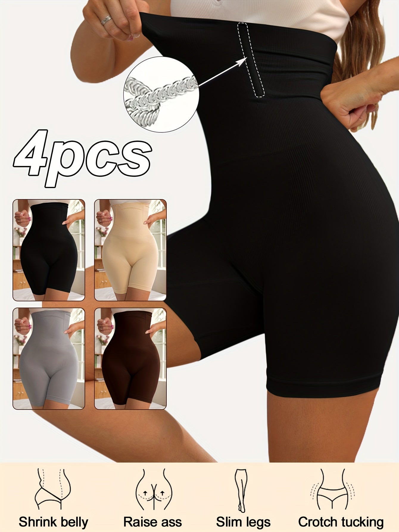 Women’s High-Waisted Shaper Shorts 4-Pack Tummy Control Yoga Fitness Solid