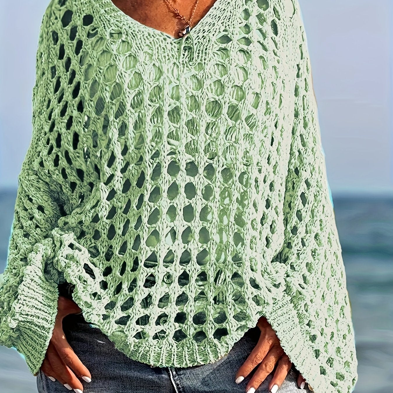 Suéter casual de manga larga de color sólido para mujer talla grande