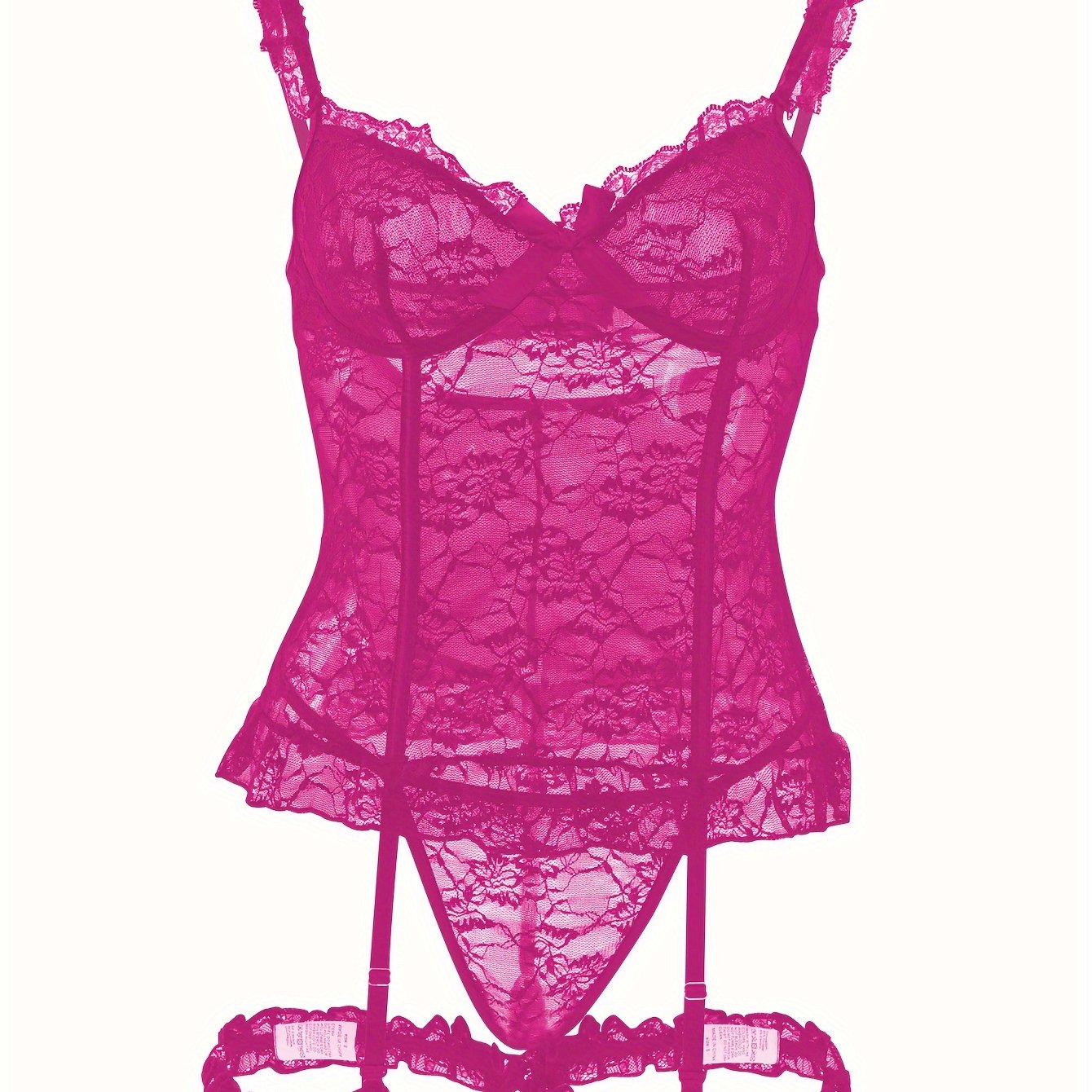 Women's Large Size Lace Suspender Pajama Set with Panties and Leg Ring