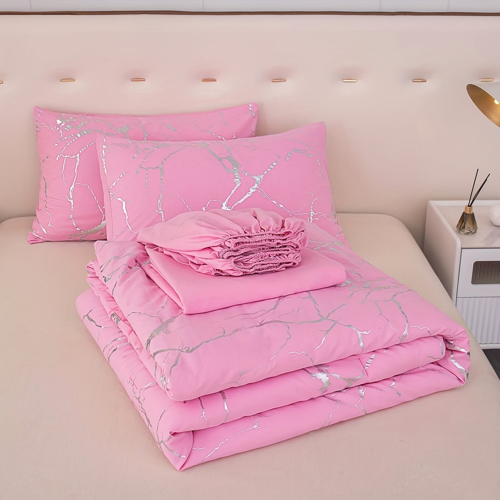 Elegant Marble Pattern Bedding Set in Pink Gray Green Blue Purple Washable Ultra-fine Fiber Duvet Cover 2-3 Piece