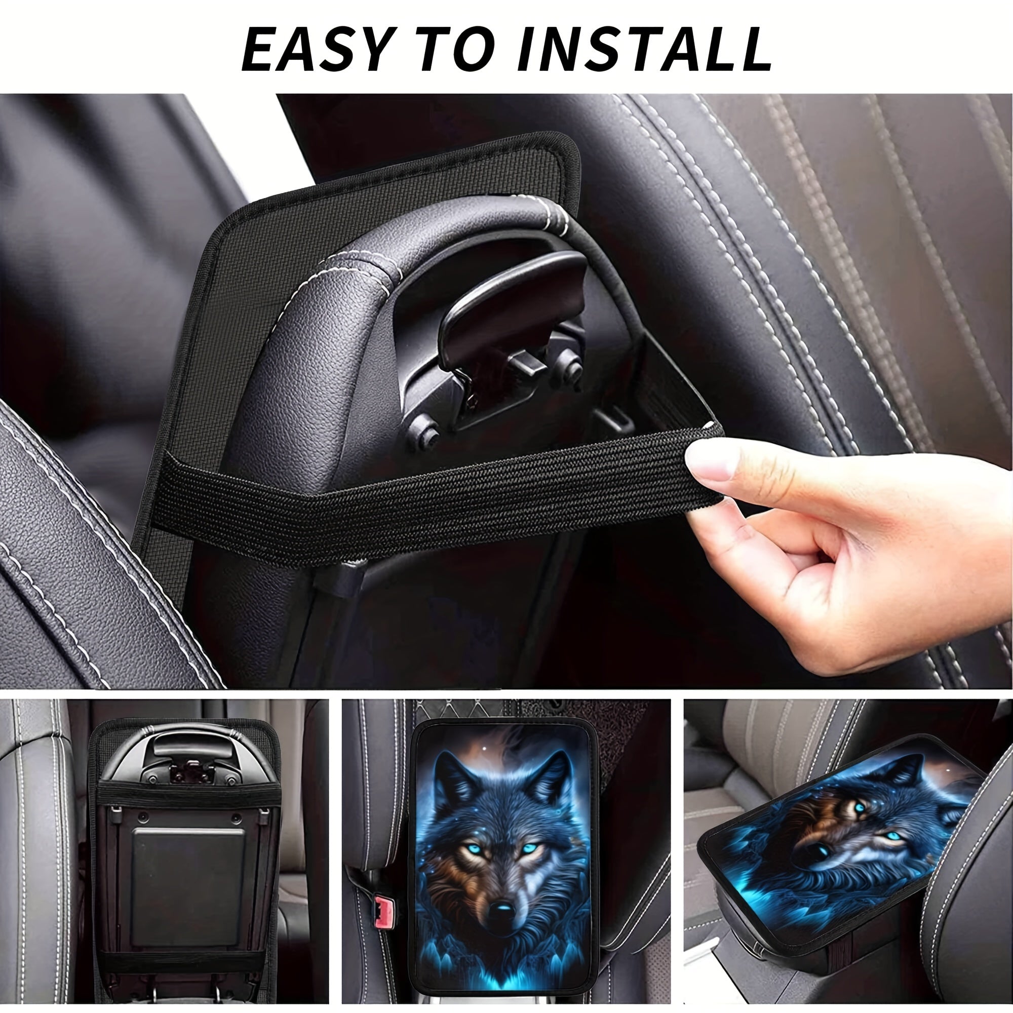 Car Interior Accessories Blue Wolf Pattern Center Console Cover Armrest Mat