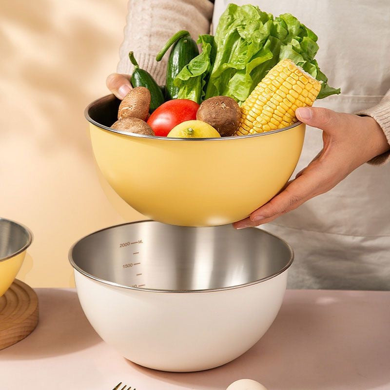 Cuenco de cocina de acero inoxidable 304 para ensaladas, lavado de arroz y horneado con cesta de drenaje