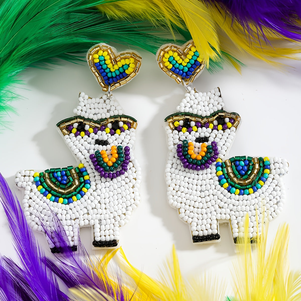 Boho Beaded Heart Dangle Earrings for Women with Zinc Alloy Posts