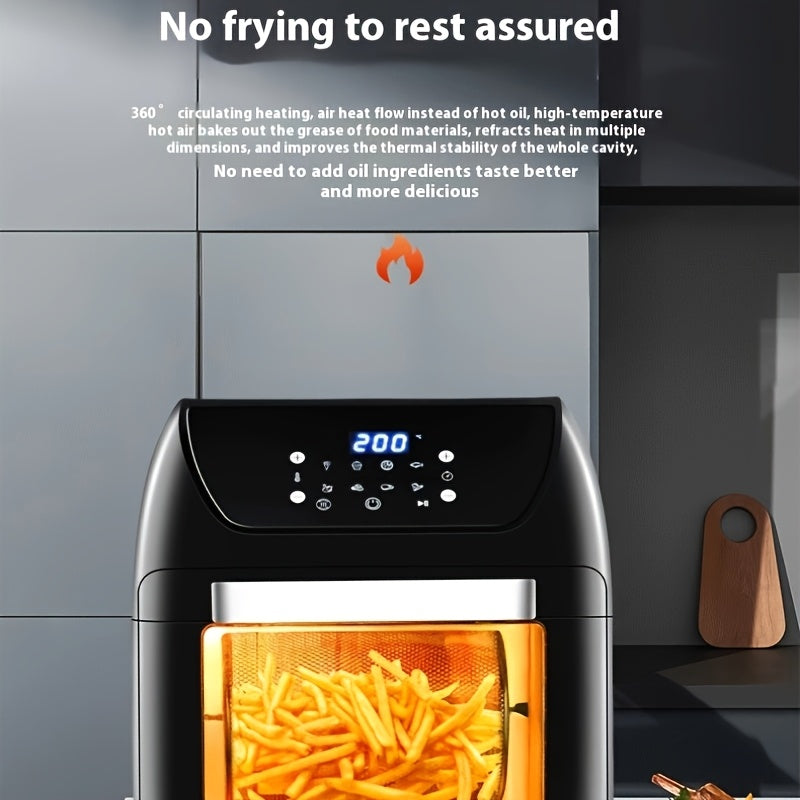 1200ml zanglamaydigan po'latdan yasalgan havo frayer, shaffof oynali LED displey bilan, yopishmaydigan savat