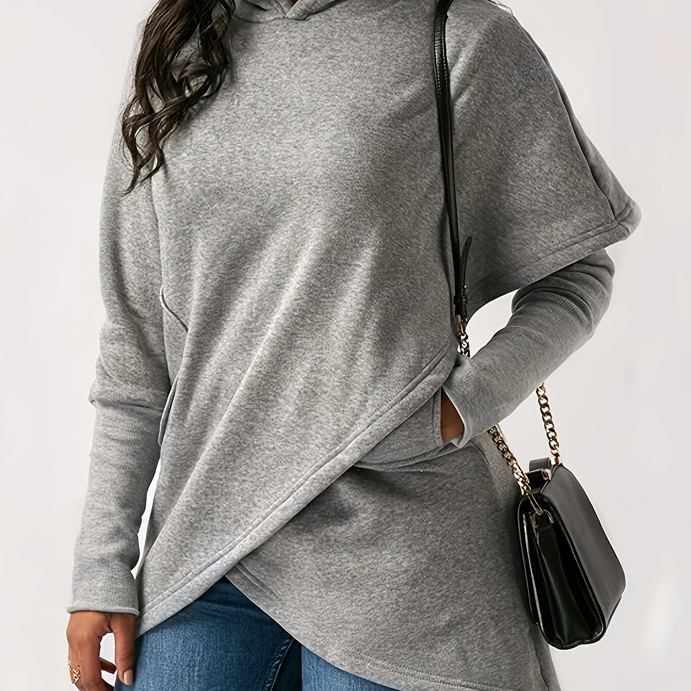 Plus Size Women’s Solid Hoodie With Pockets Long Sleeve Casual Sweater