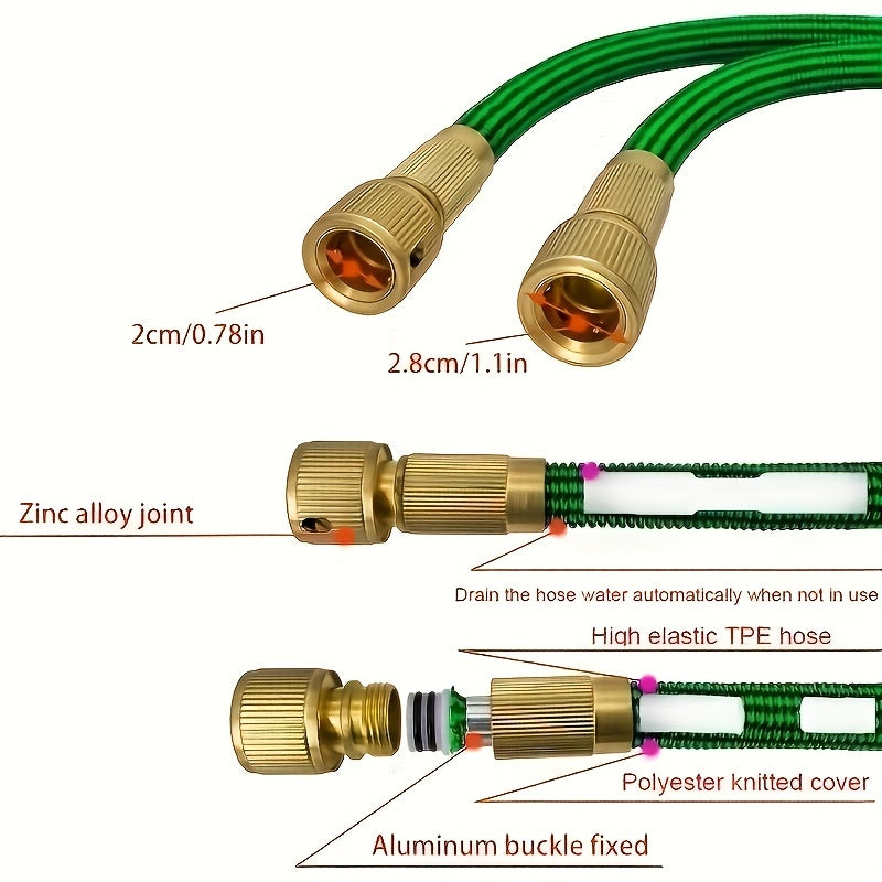 Портативный комплект распылителей для садового шланга с 7,62 м зеленым шлангом и несколькими насадками