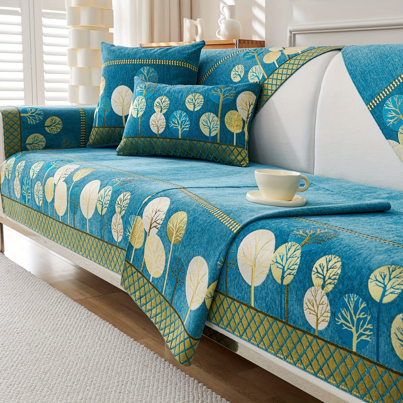 Boho Chic Jacquard Chenille Sofasi Qoplamasi Oygʻon Daraxt Mavzusi Boshqalar uchun Yoqimli Qattiq Yuvilishi Oʻz-oʻzidan yopishmaydigan Bardoshli Qalinlashtirilgan 4 oʻrindiqli kresloni mos keladi