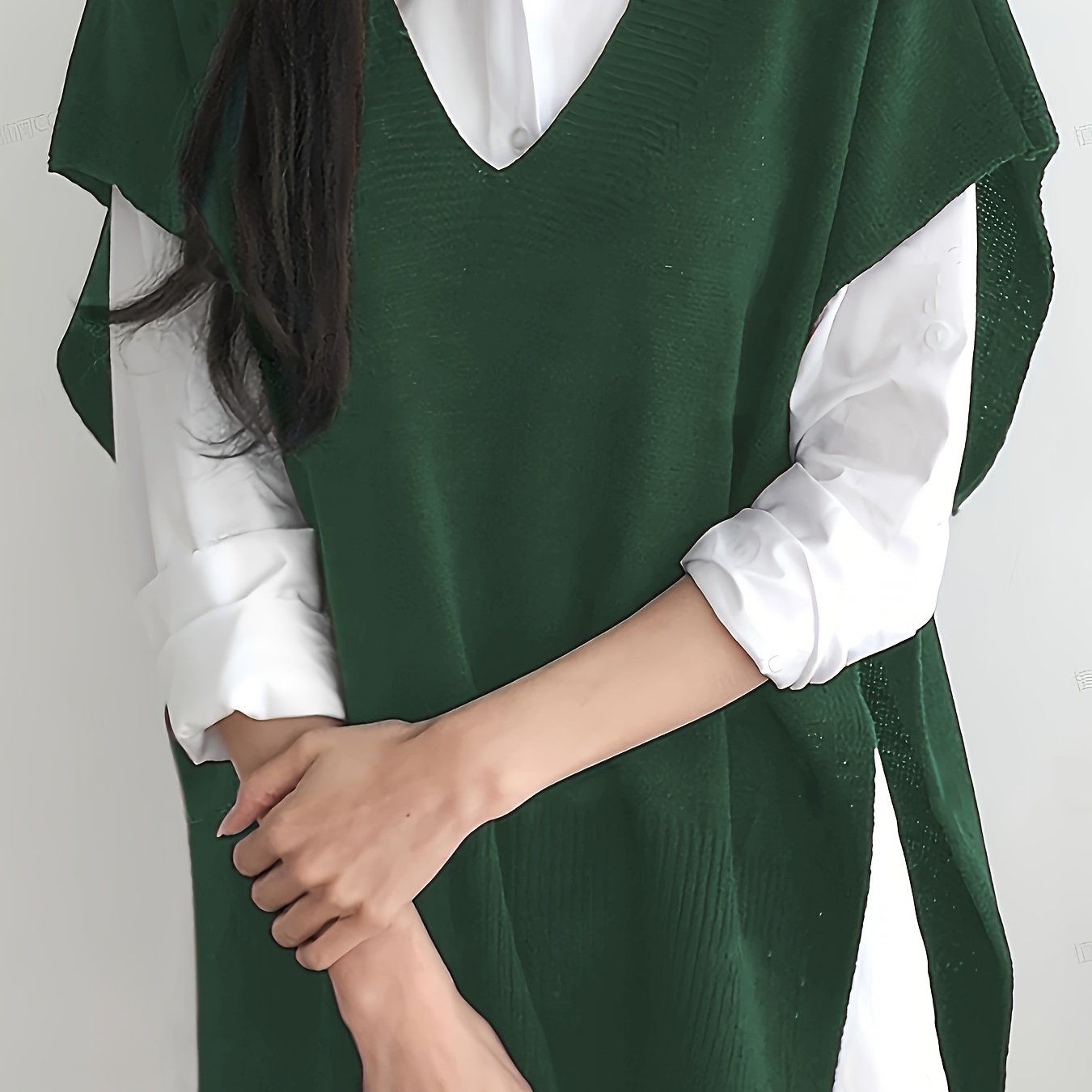 Women's Plus Size V-Neck Slit Top Stretchy Semi-Sheer Blouse