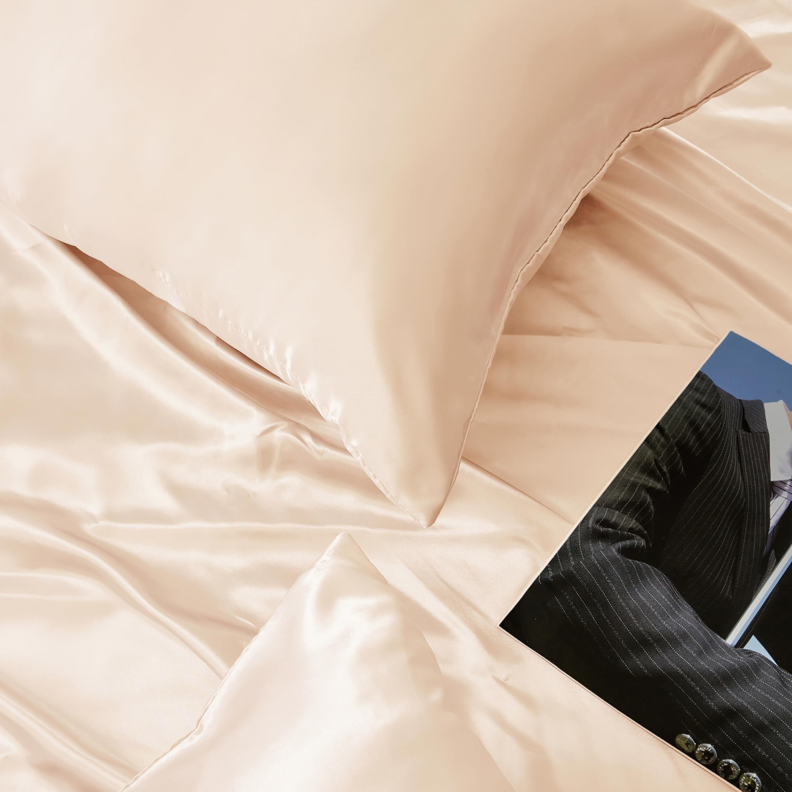 Set of 2 White Satin Pillowcases Breathable Cooling Hypoallergenic Sleep