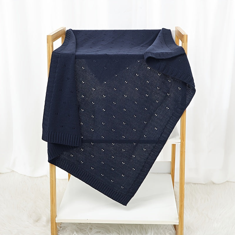 Unisex Breathable Knit Fabric Geometric Pattern Blanket for Home and Travel in White Grey Pink Blue