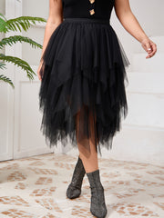 Falda irregular de malla negra para mujer talla grande para primavera verano otoño invierno