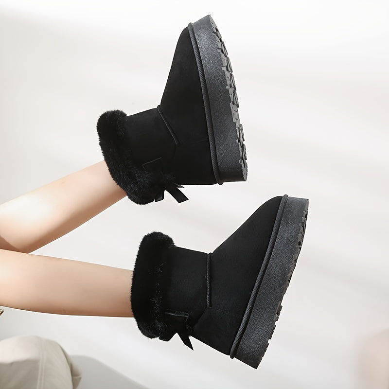 Women Fleece-Lined Mid-Calf Snow Boots with Thick Platform, Brown