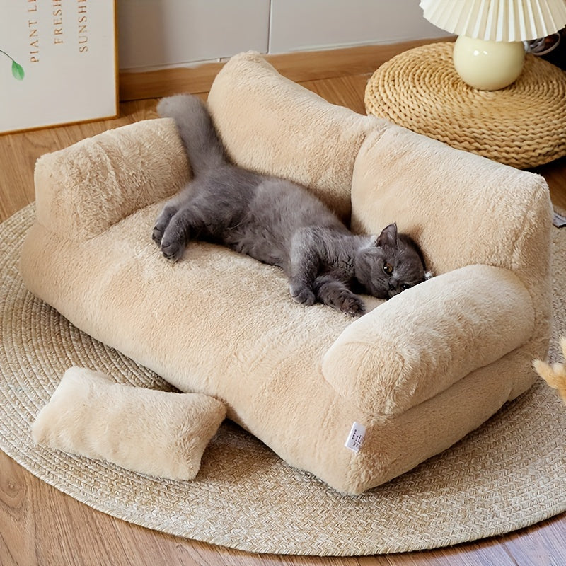 Grey Pet Bed for Cats and Dogs Non-Slip Washable Polyester Cozy Sofa