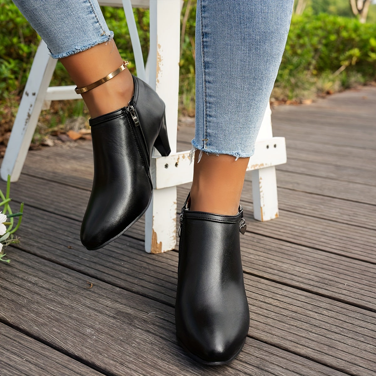 Women's Faux Leather High Heel Ankle Boots Pointed Toe Zipper