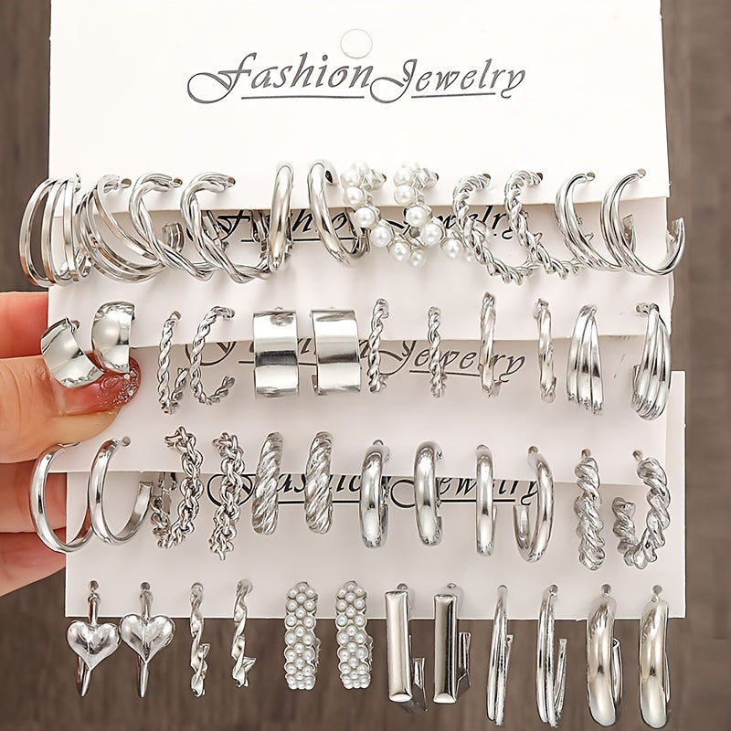 Geometric Earrings with Peach Heart and Twisted Design Imitation Pearl for Daily Wear and Parties