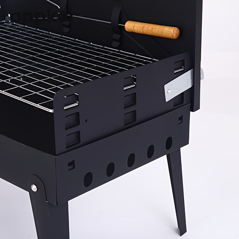 Portable Charcoal BBQ Grill Set with Foldable Cast Iron Design and Windproof Lid