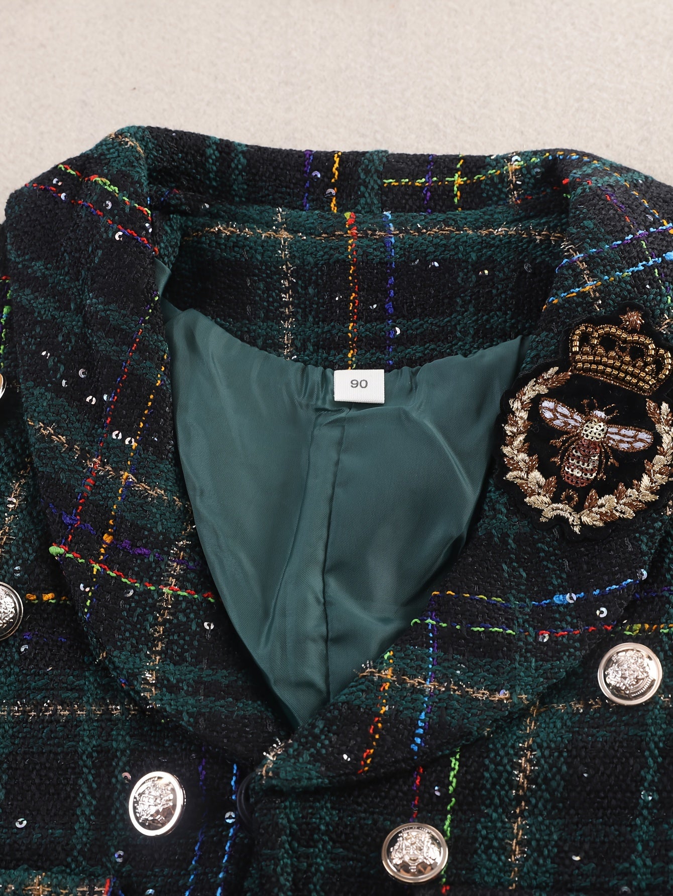 Children's Bee-Patterned Tweed Blazer and Shorts Set for Girls Fall and Spring