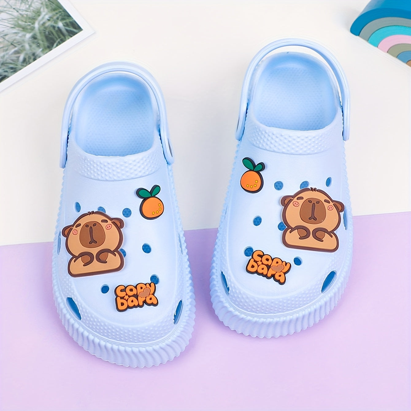 Kids Summer Cartoon Bear and Orange Slices EVA Clogs Breathable Non-Slip Shoes