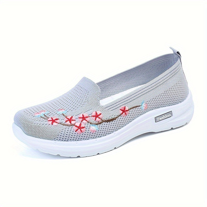 Ladies' Knitted Fabric Running Shoes with Embroidered Double-Layered Soles