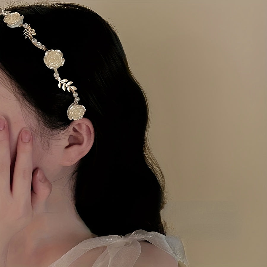 Розовая повязка с искусственными жемчужинами для женщин и девочек, винтажный свадебный аксессуар для вечеринки