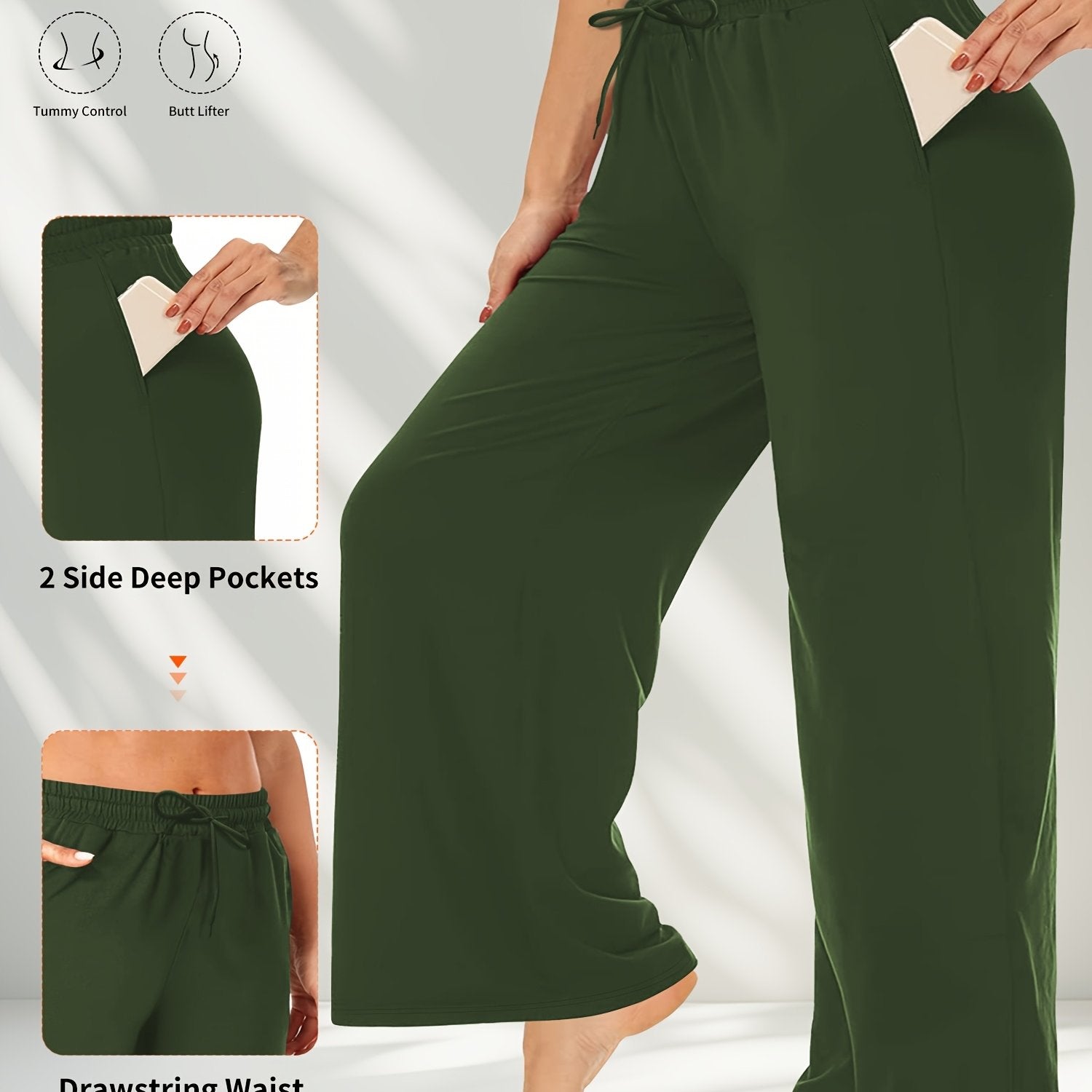 Plus Size Solid Color Pants Casual Drawstring Waist with Pockets Women