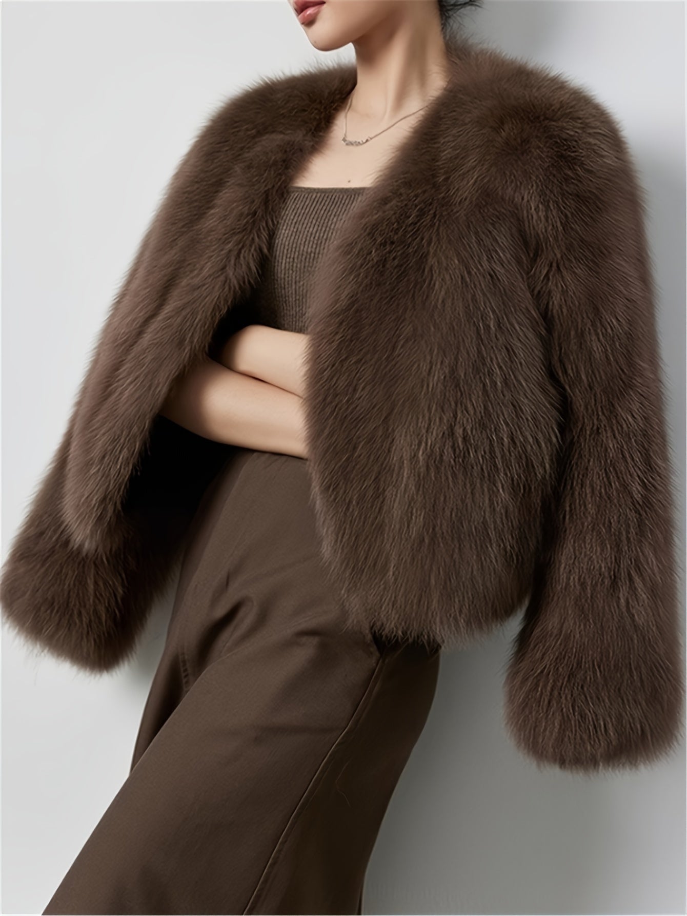 Women's Light Beige Faux Fur Trim Coat for Winter