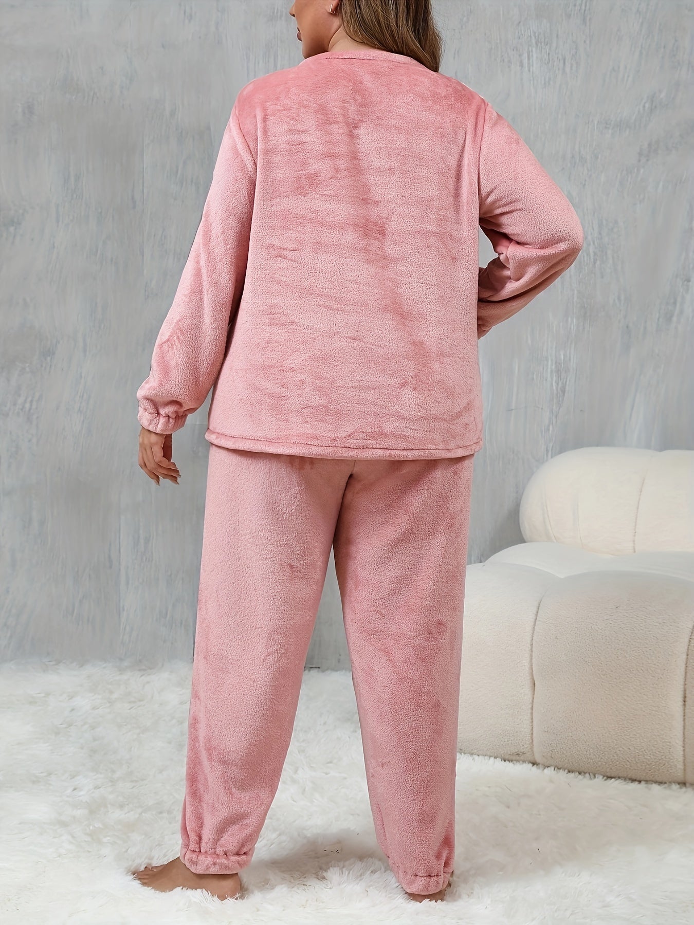 Plus Size Women's Flannel Pajama Set Long Sleeve Warm Lounge Set Fall Winter