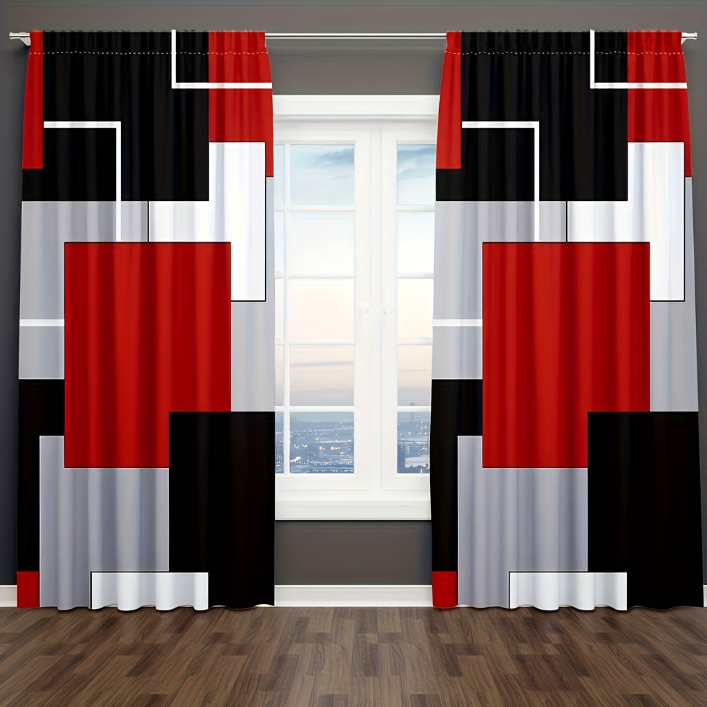 Set of 2 Plaid Pattern Curtains for Bedroom and Living Room Window Drapes