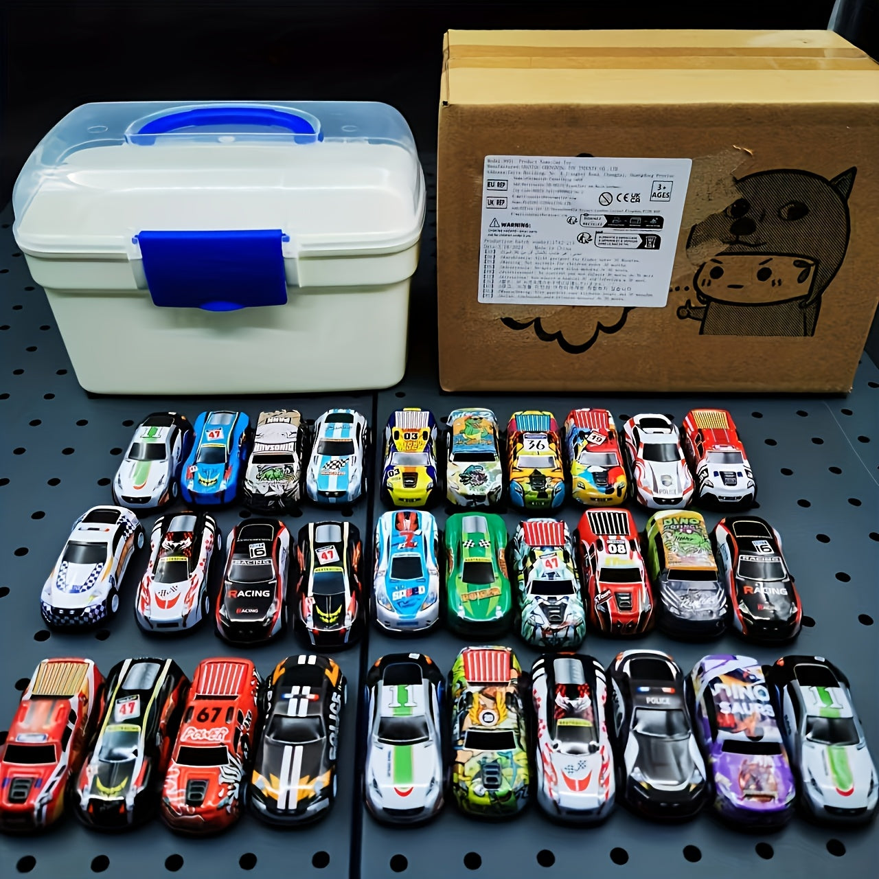 Set of 50 Friction-Powered Die-Cast Mini Rally Cars in Storage Box for Kids and Home Decor