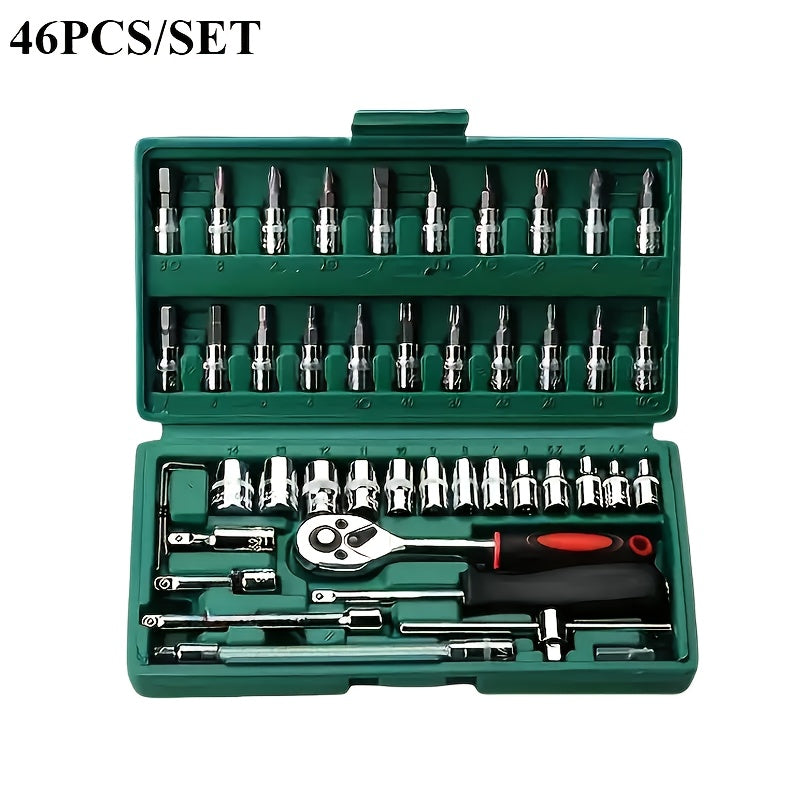 46-Piece Professional Car Wheel Tool Set Chrome Vanadium Steel with Wrench and Toolbox