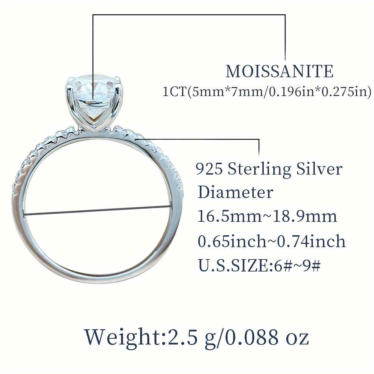 Women's Moissanite Ring 2/3ct Egg Shape Silver Jewelry Gift Certificate